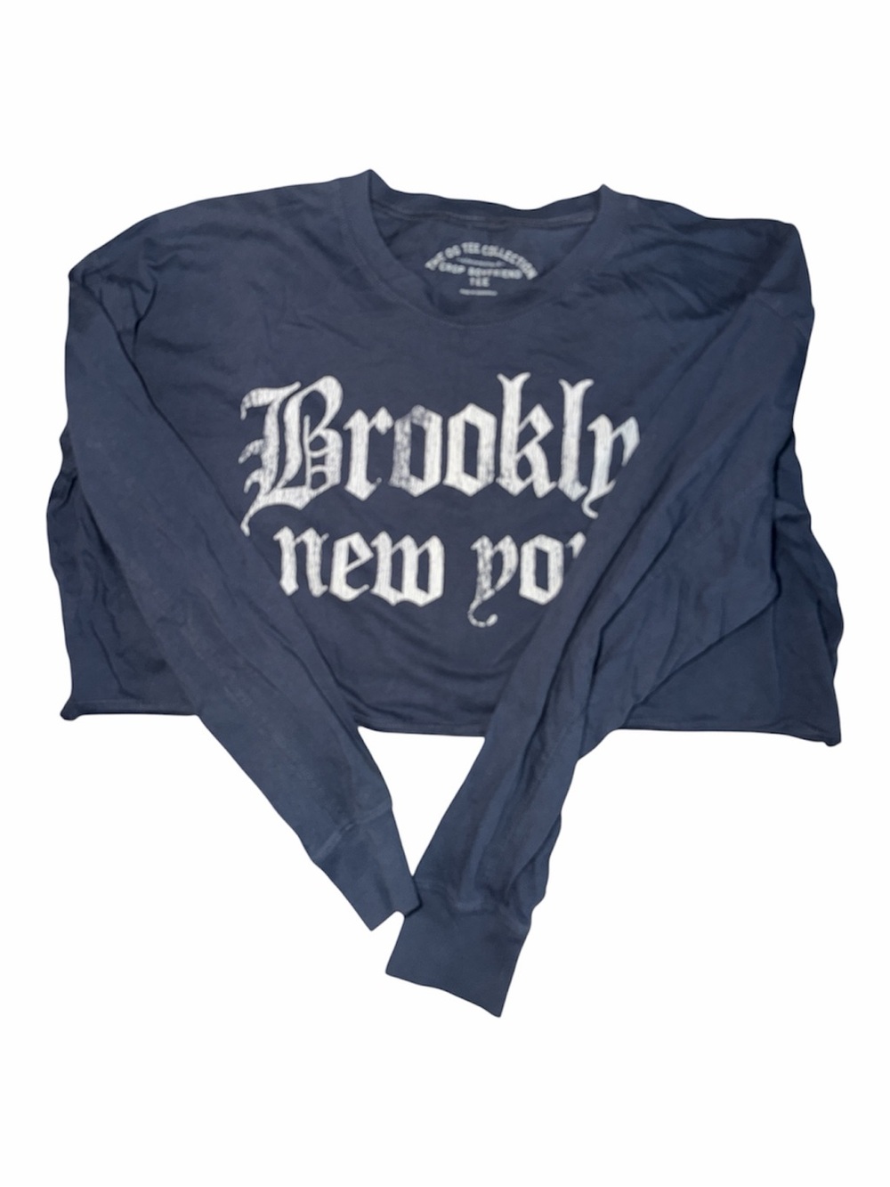 Aeropostale Brooklyn New York Crop Boyfriend Tee Navy Long Sleeve Size M